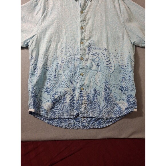 Tommy Bahama Relax Shirt Men XL BlueShort Sleeve 100% Linen Geometric Print - Picture 2 of 8